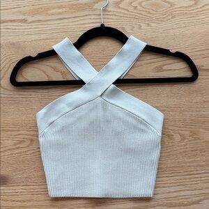 Babaton Cream Cross-Back Crop Top